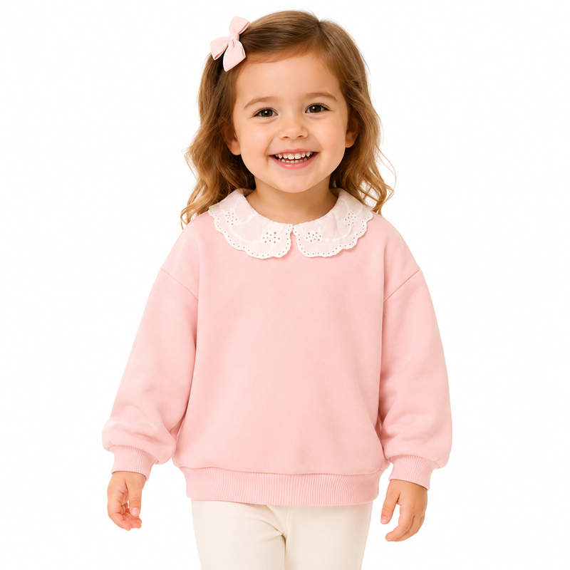 Girls' Fleece-Lined Sweatshirt with Vintage Lace Peter Pan Collar  girls clothing YAG Boutique