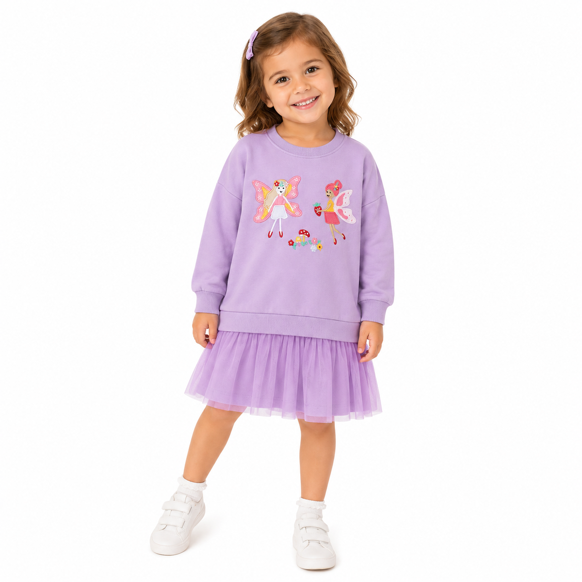 Girls Lavender Fairy Embroidery Sweatshirt Dress with Tulle Tutu Skirt  girls clothing YAG Boutique