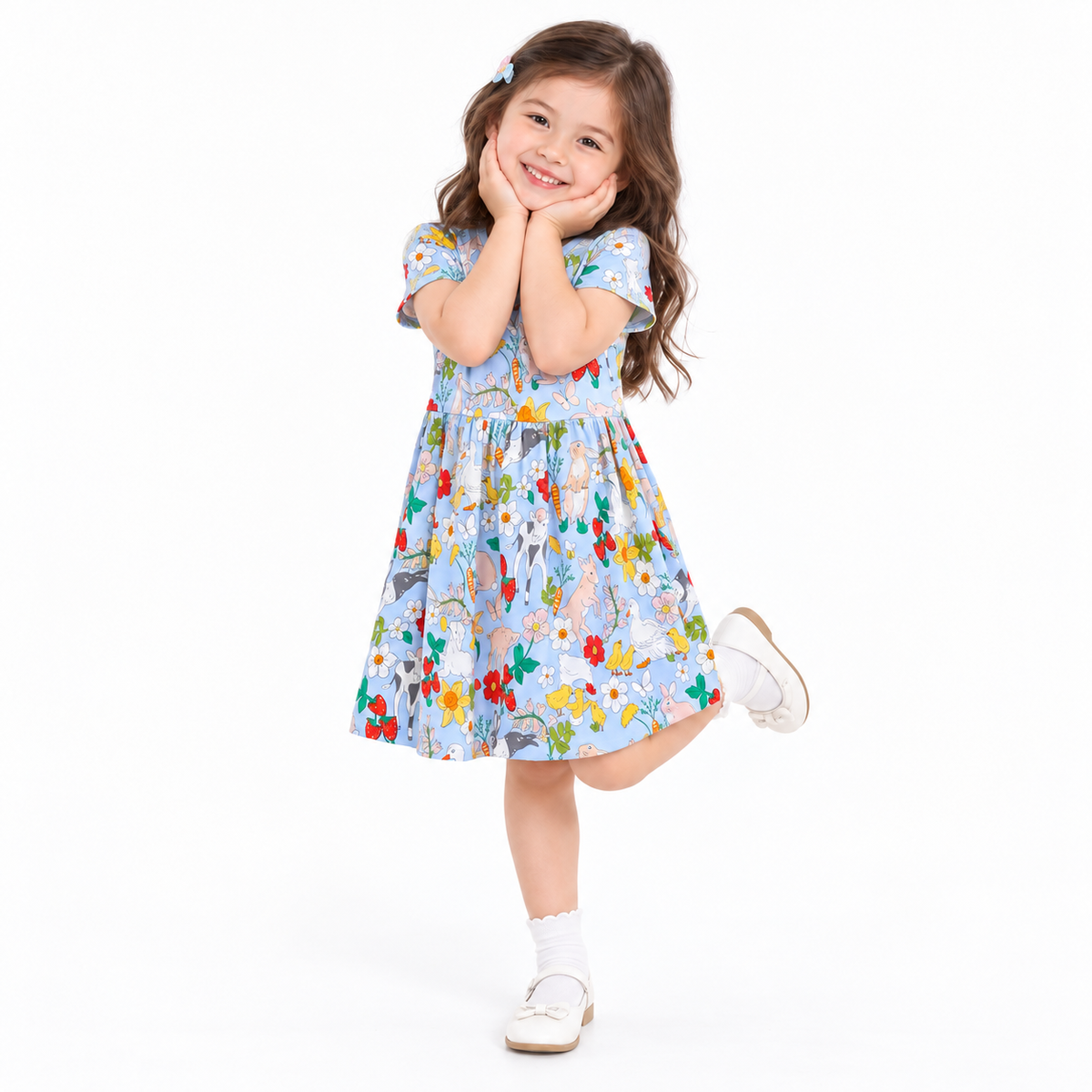 Girls Light Blue Farm Animals A-Line Casual Summer Dress  girls clothing YAG Boutique
