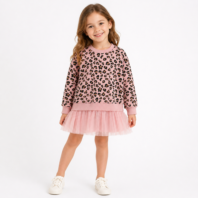 Girls Pink Leopard Print Pullover Tutu Dress  girls clothing YAG Boutique