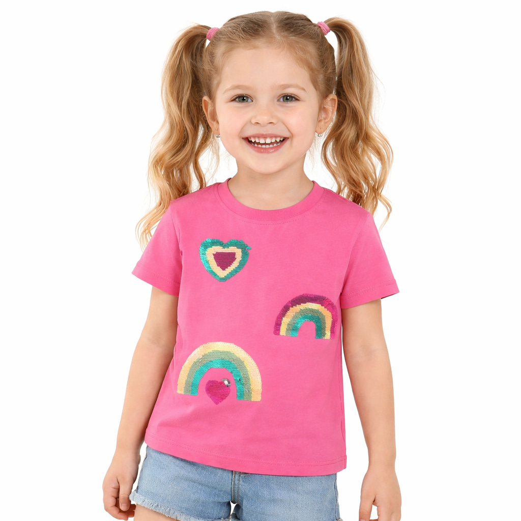 Girls Pink Rainbow Sequin Tee  girls clothing YAG Boutique