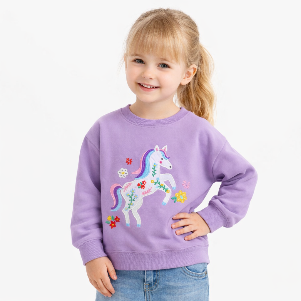 Girls Purple Unicorn Embroidered Jumper  girls clothing YAG Boutique