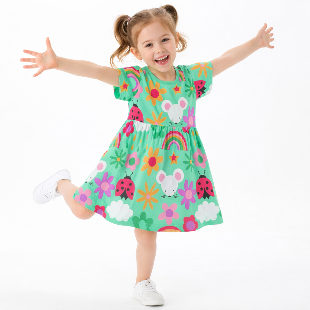 Girls Rainbow Garden Ladybug Mouse Dress  girls clothing YAG Boutique