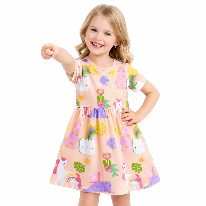 Girls Rainbow Unicorn Sunshine Dress  girls clothing YAG Boutique