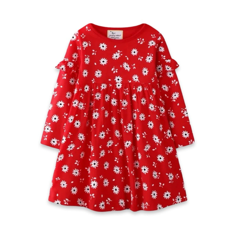 Girls Red Daisy Long Sleeve Party Dress  girls clothing YAG Boutique