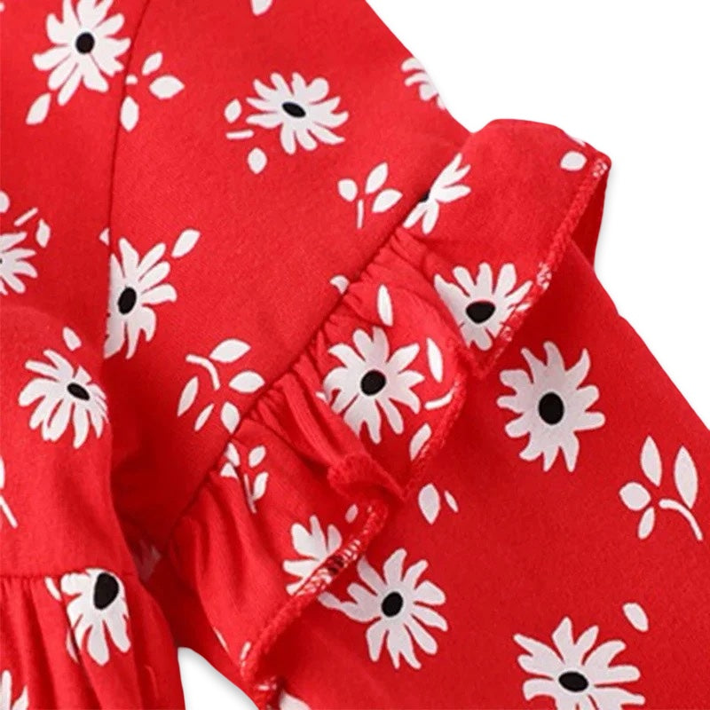 Girls Red Daisy Long Sleeve Party Dress  girls clothing YAG Boutique