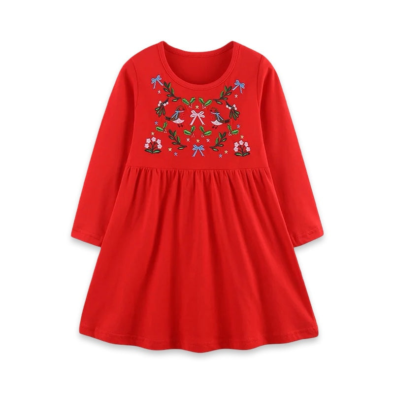 Girls Red Embroidered Long Sleeve Party Dress  girls clothing YAG Boutique