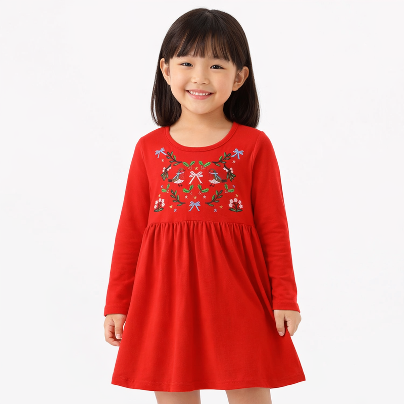 Girls Red Embroidered Long Sleeve Party Dress  girls clothing YAG Boutique