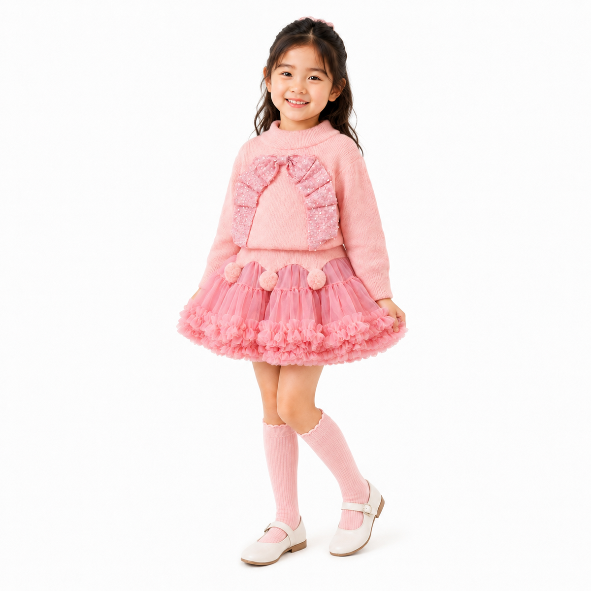 Girls Sequin Bow Knit Jumper & Ruffle Tulle Tutu Skirt 2-Piece Dress Set  girls clothing YAG Boutique
