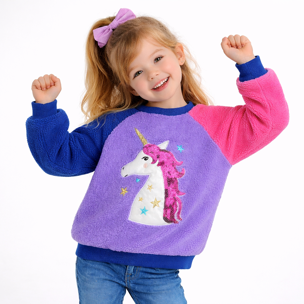 Girls Unicorn Color-Block Plush Jumper  girls clothing YAG Boutique