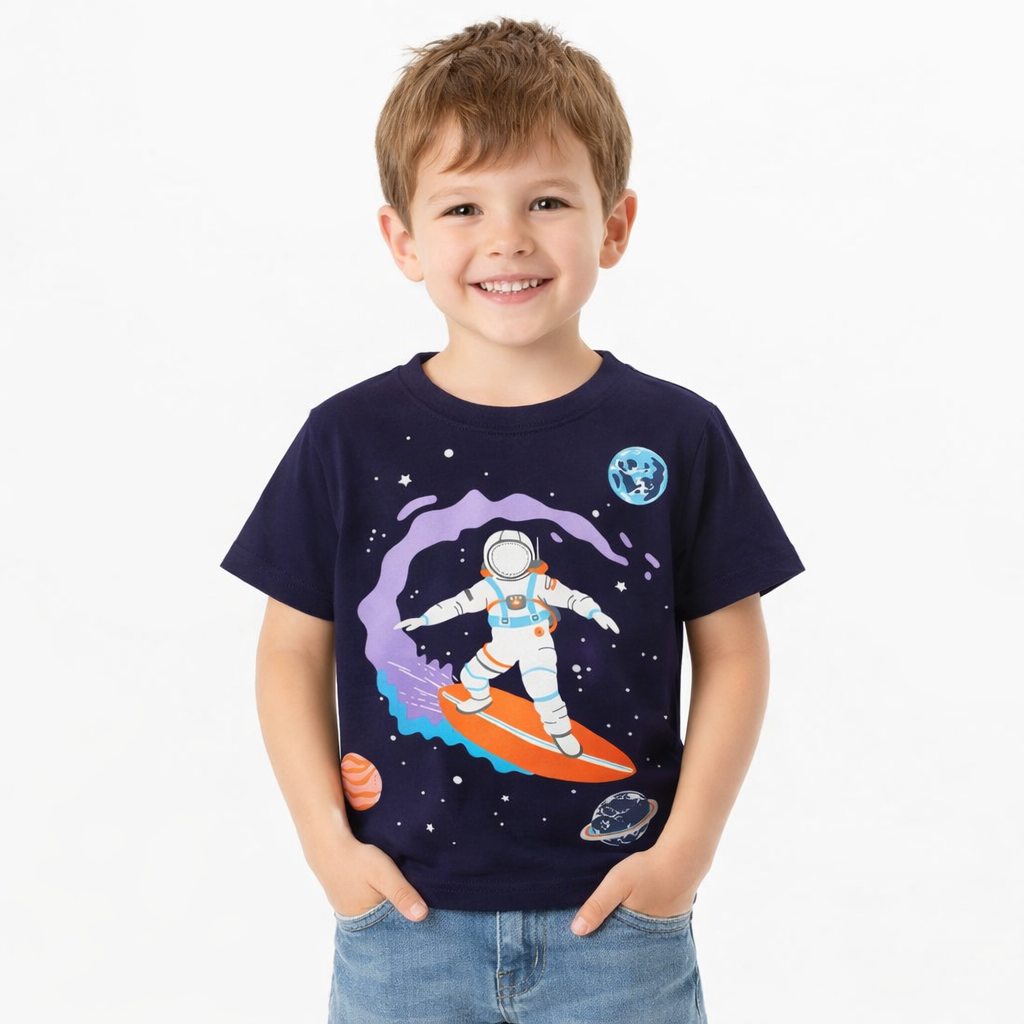 Glow-in-the-Dark Astronaut Surfing Tee  kids clothing YAG Boutique