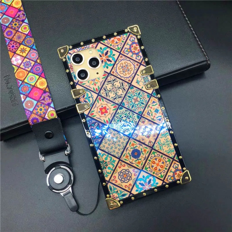 Luxury Patterned Case with Ring Holder & Strap for iPhone 14 - 16 Series  iPhone Cases YAG Boutique