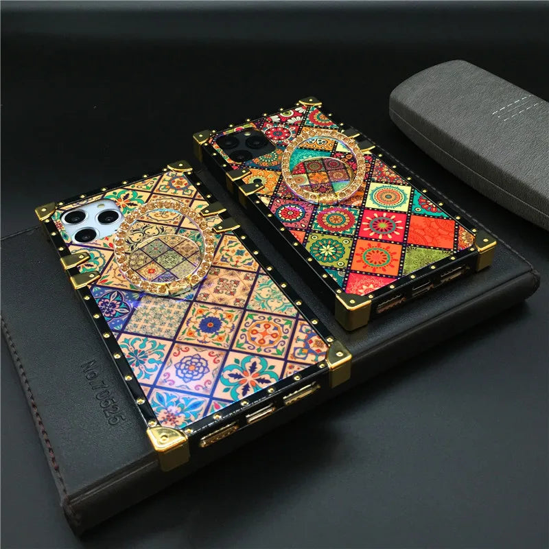 Luxury Patterned Case with Ring Holder & Strap for iPhone 14 - 16 Series  iPhone Cases YAG Boutique