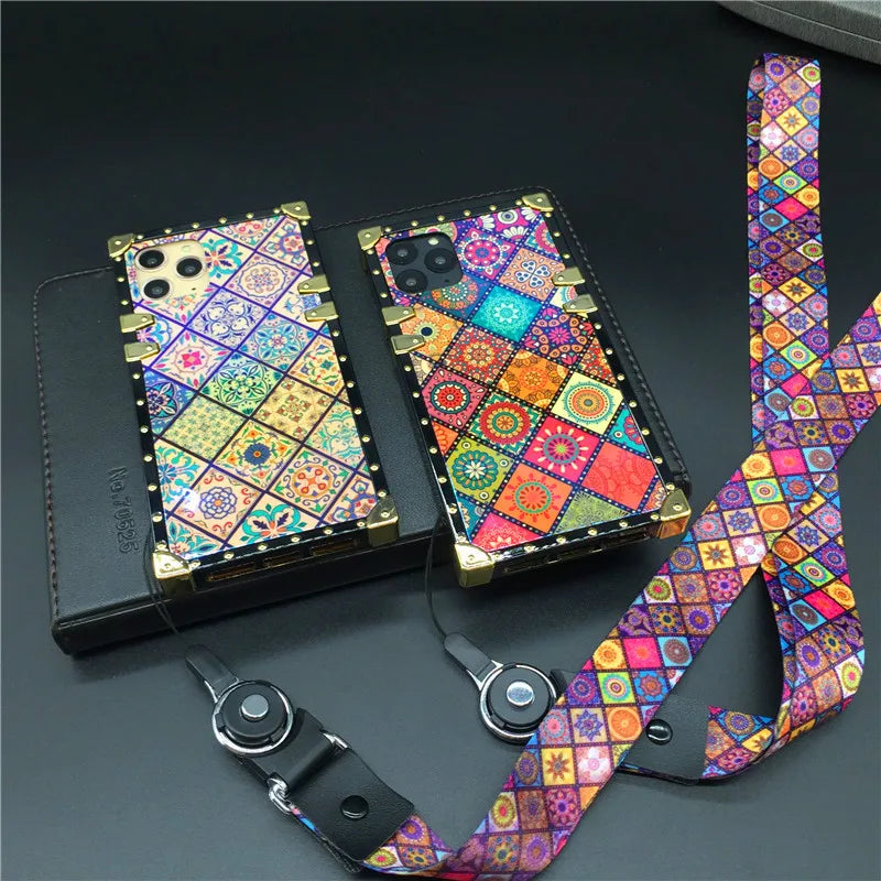 Luxury Patterned Case with Ring Holder & Strap for iPhone 14 - 16 Series  iPhone Cases YAG Boutique