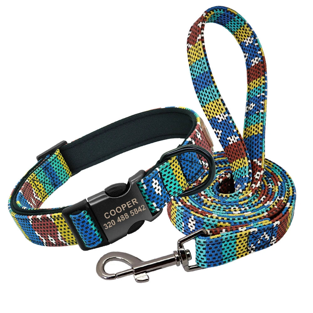 Colourful Printed Customised Dog Collar and Leash  Pet Toys & Accessories YAG Boutique