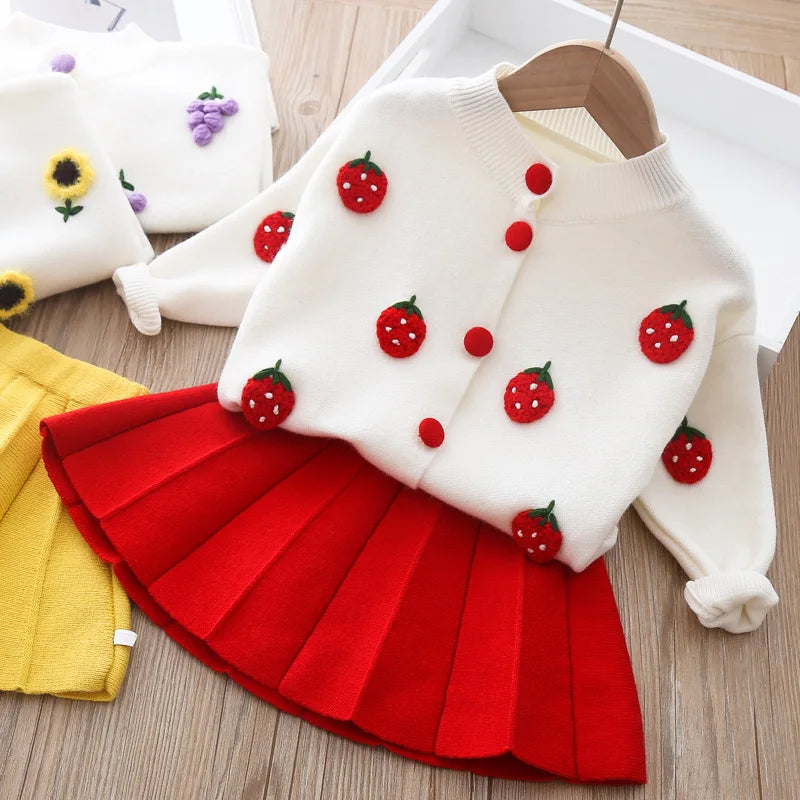 Fruity Floral Cardigan Top and Skirt Set for Girls  girls clothing YAG Boutique