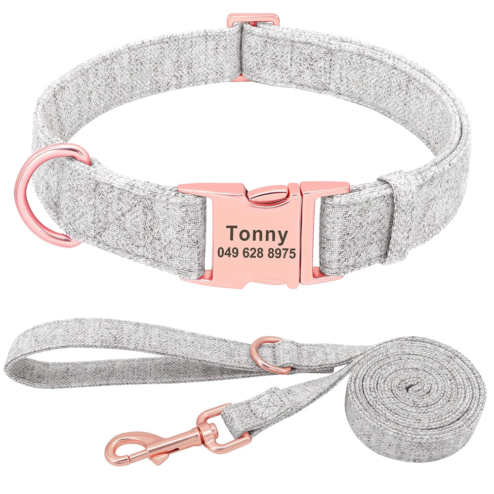 New Nice Hemp Plain Dog Personalised Collar and Lead Set  Collars Bandanas YAG Boutique