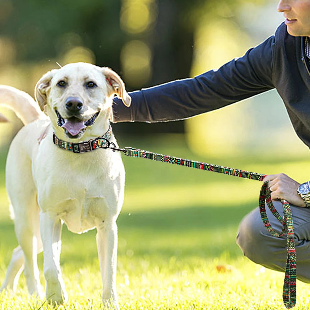 Colourful Printed Customised Dog Collar and Leash  Pet Toys & Accessories YAG Boutique