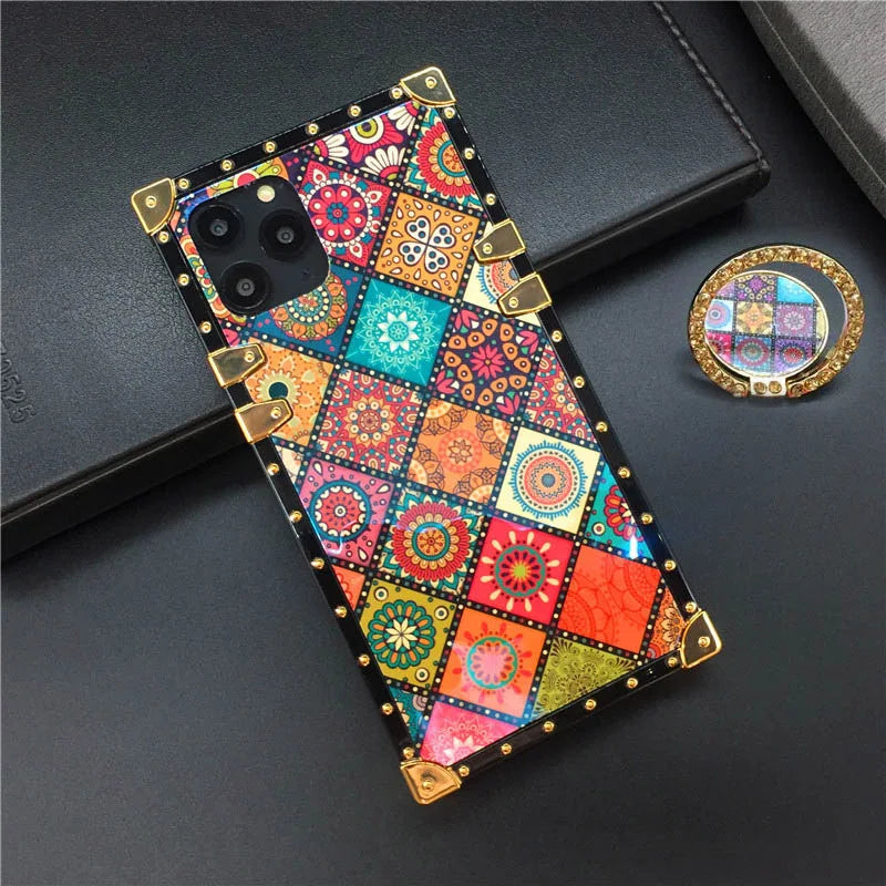 Luxury Patterned Case with Ring Holder & Strap for iPhone 14 - 16 Series  iPhone Cases YAG Boutique