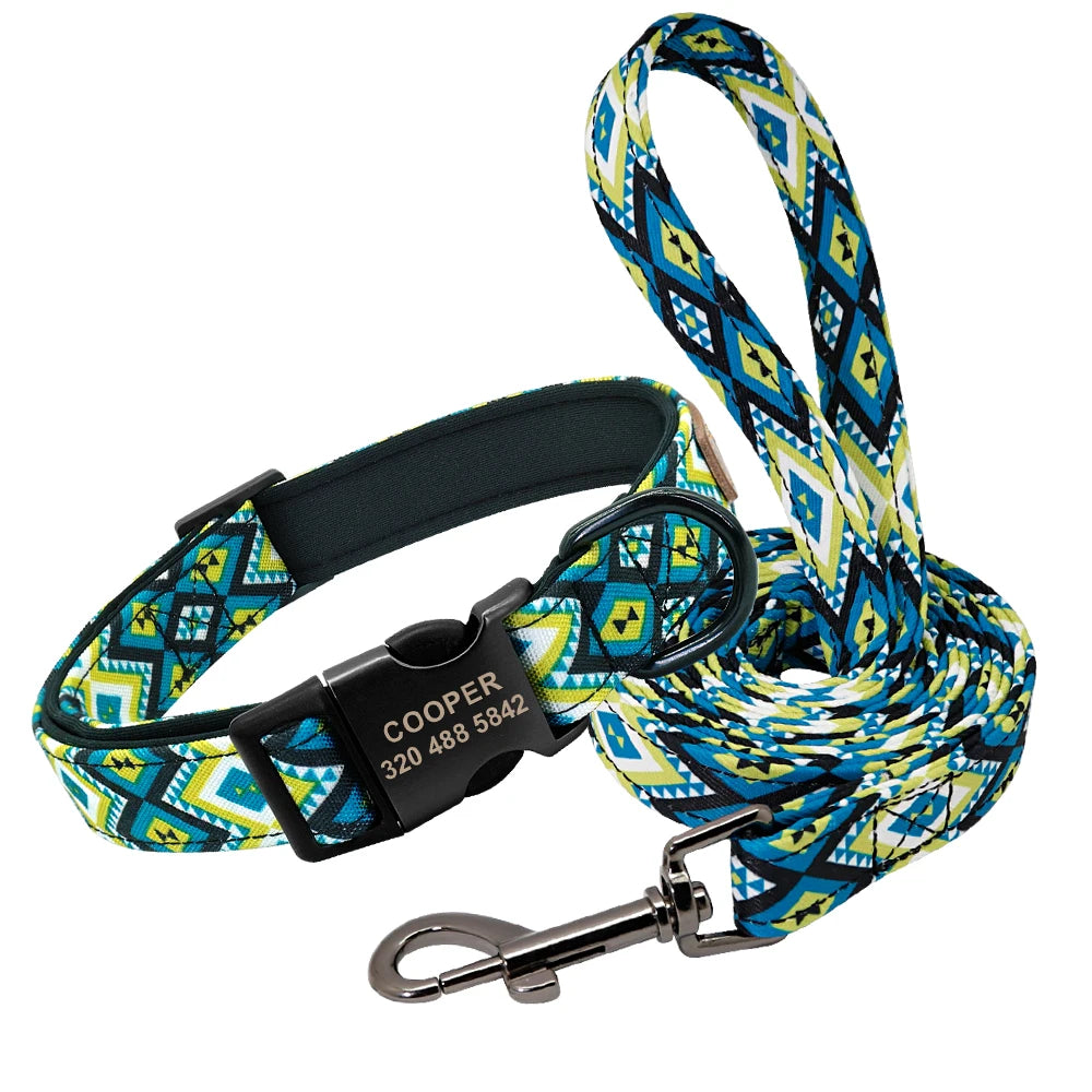 Colourful Printed Customised Dog Collar and Leash  Pet Toys & Accessories YAG Boutique