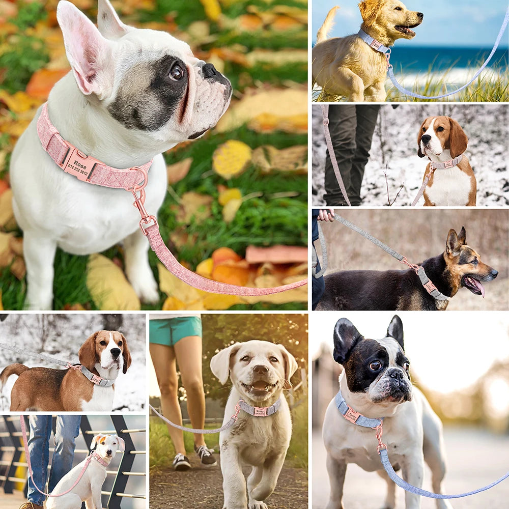 New Nice Hemp Plain Dog Personalised Collar and Lead Set  Collars Bandanas YAG Boutique