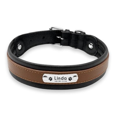 Ultra-Padded Custom Engraved Leather Dog Collar with Personalised ID Plate  pet accessories YAG Boutique