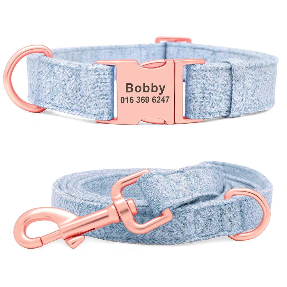 New Nice Hemp Plain Dog Personalised Collar and Lead Set  Collars Bandanas YAG Boutique