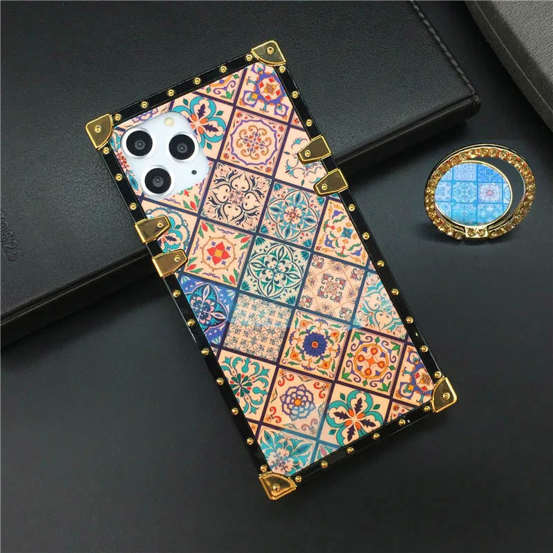 Luxury Patterned Case with Ring Holder & Strap for iPhone 14 - 16 Series  iPhone Cases YAG Boutique