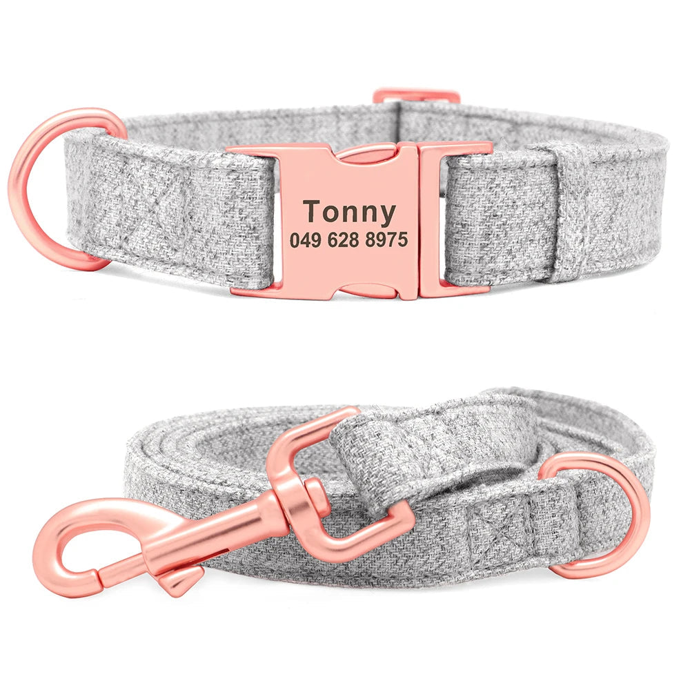 New Nice Hemp Plain Dog Personalised Collar and Lead Set  Collars Bandanas YAG Boutique
