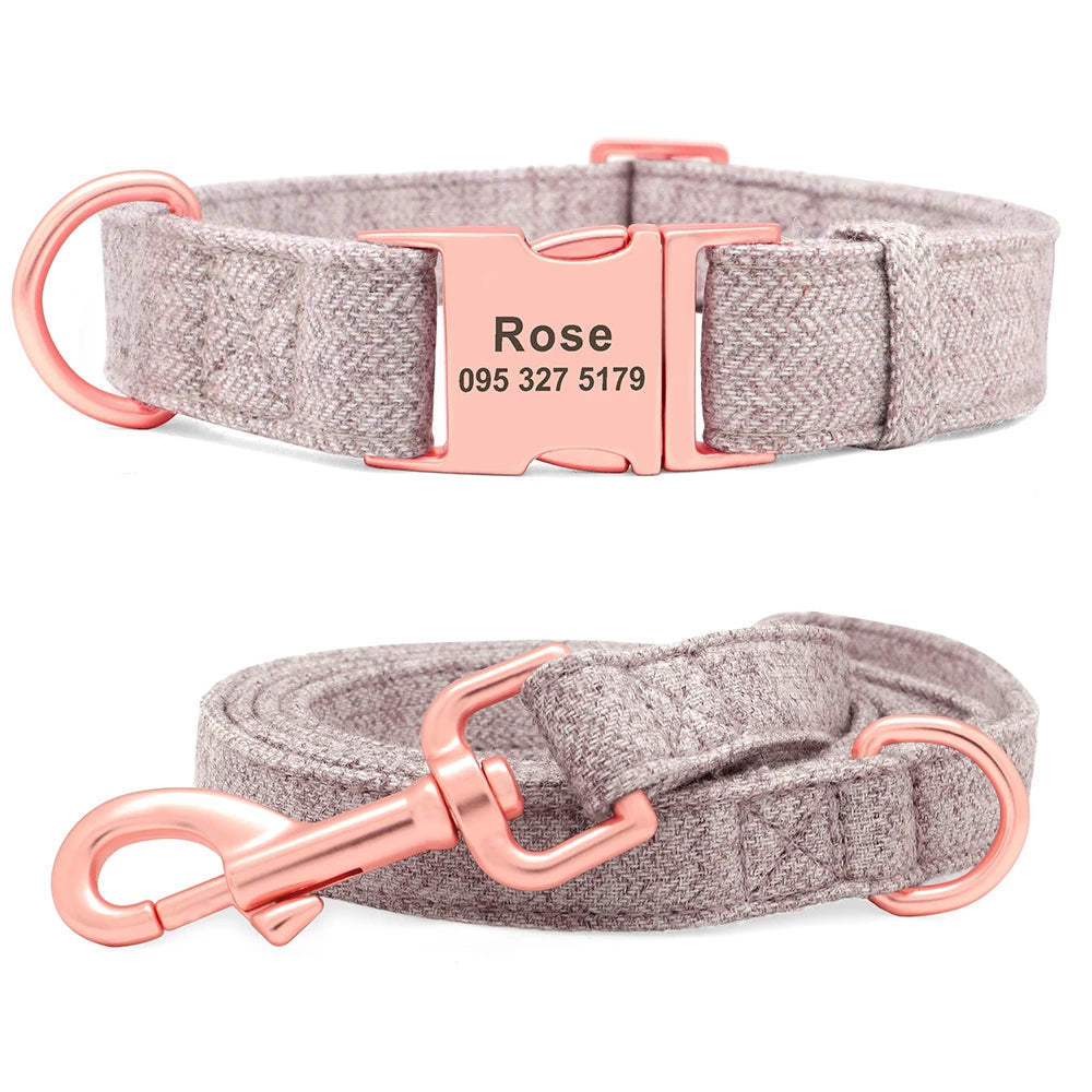 New Nice Hemp Plain Dog Personalised Collar and Lead Set  Collars Bandanas YAG Boutique