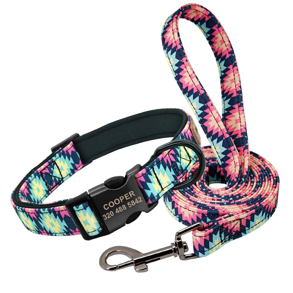 Colourful Printed Customised Dog Collar and Leash  Pet Toys & Accessories YAG Boutique