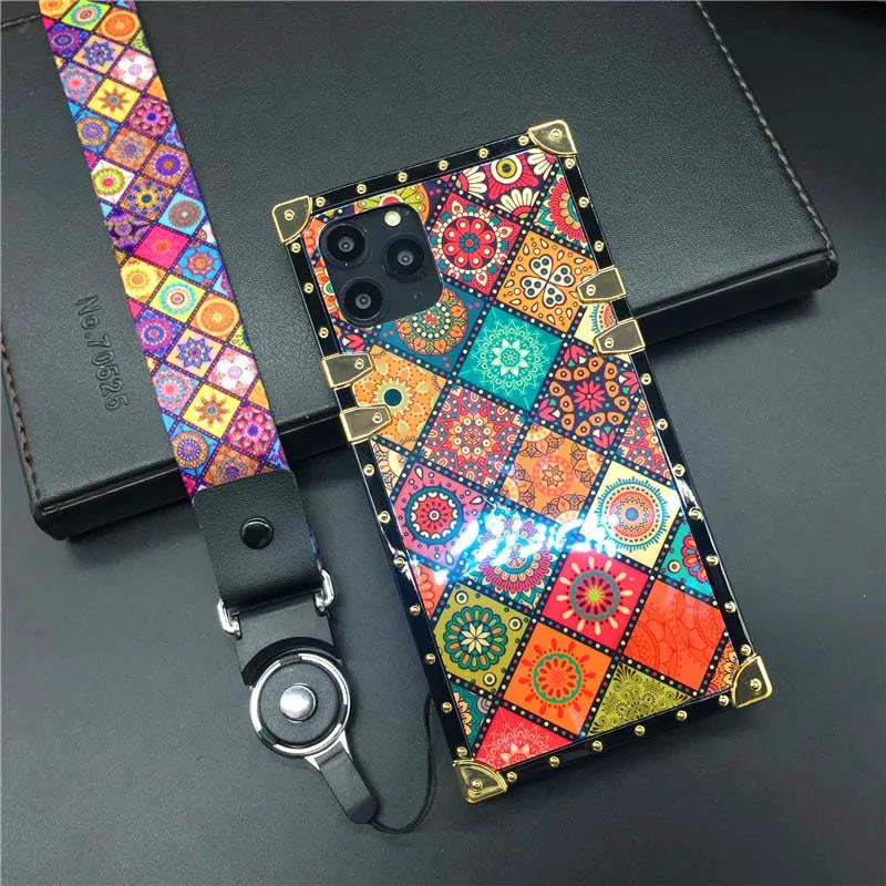 Luxury Patterned Case with Ring Holder & Strap for iPhone 14 - 16 Series  iPhone Cases YAG Boutique