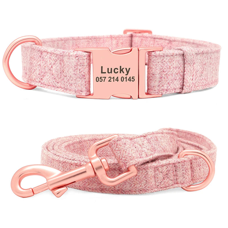 New Nice Hemp Plain Dog Personalised Collar and Lead Set  Collars Bandanas YAG Boutique