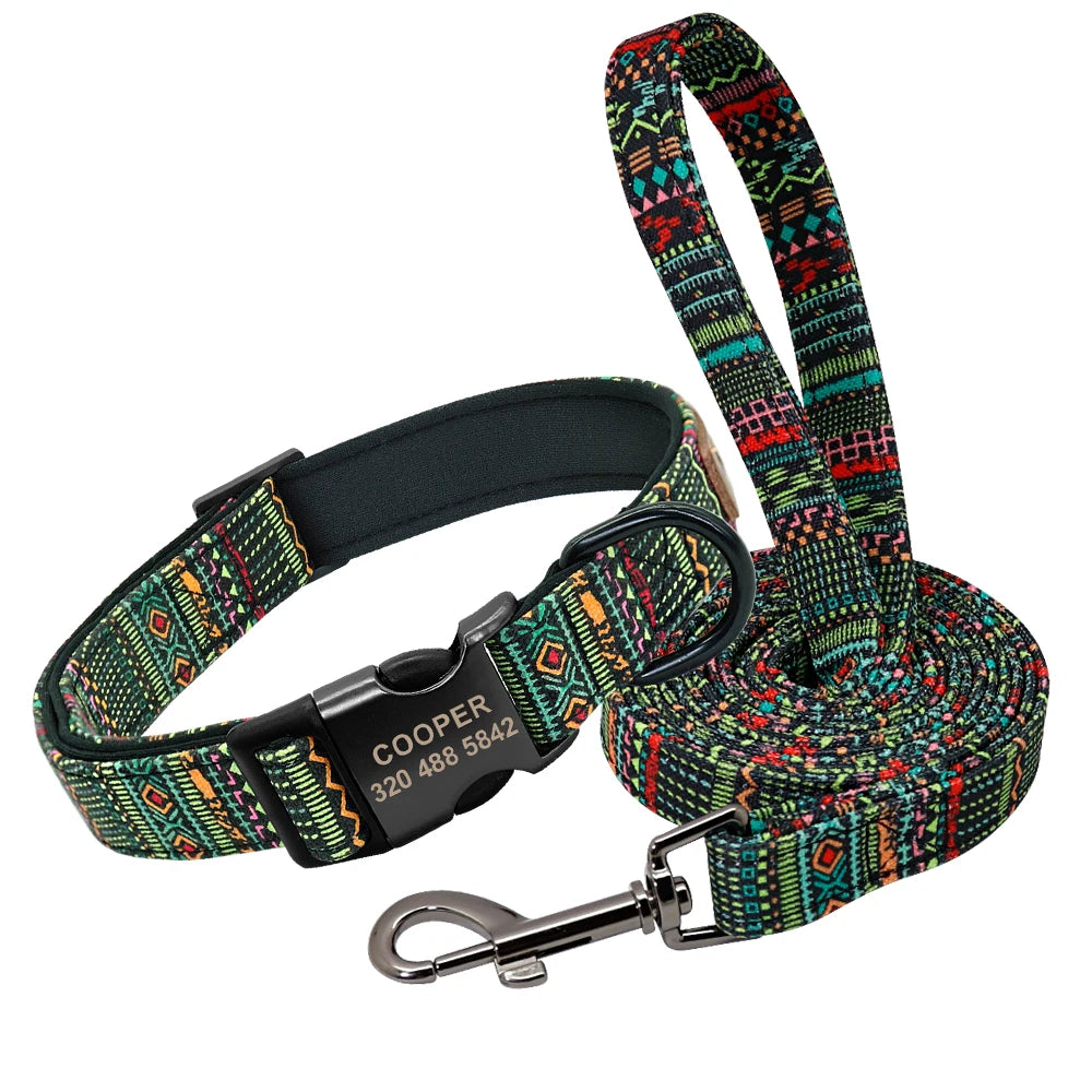 Colourful Printed Customised Dog Collar and Leash  Pet Toys & Accessories YAG Boutique