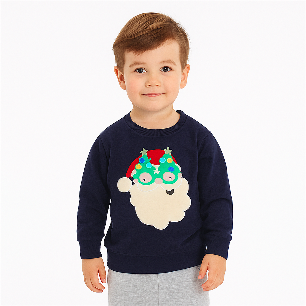 Kids Christmas Santa Sweatshirt – Navy  kids clothing YAG Boutique