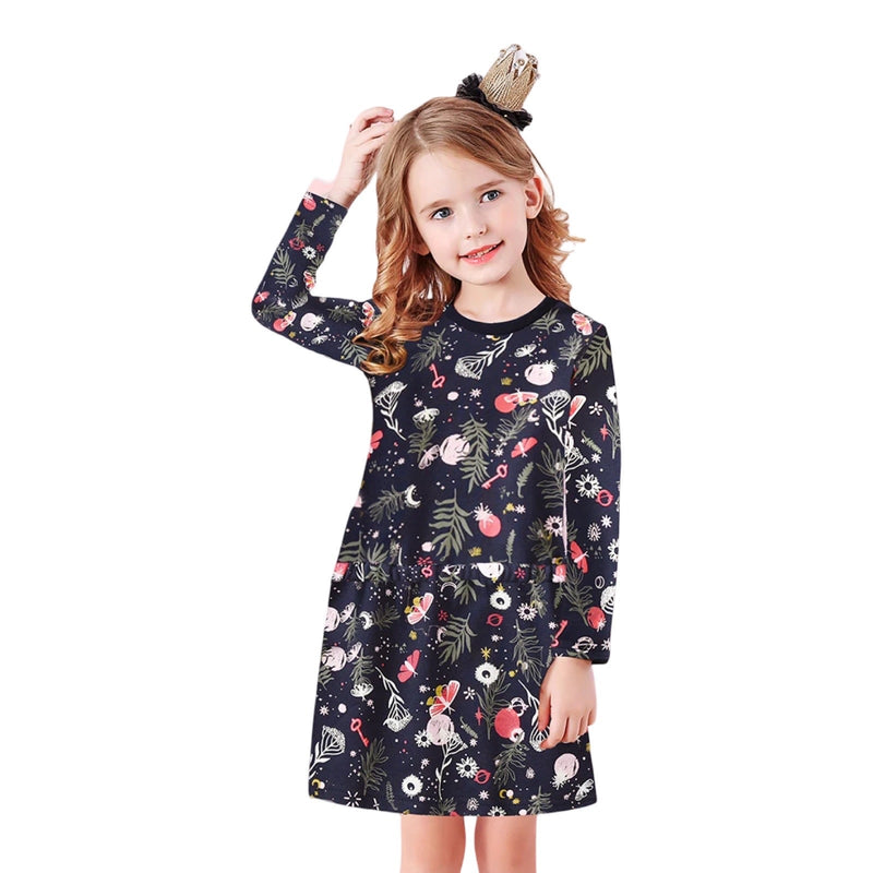 Girls Navy Floral Long Sleeve Dress – Spring Summer Everyday Wear  girls clothing YAG Boutique
