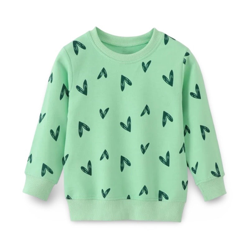 Sage Green Heart Print Kids Sweatshirt  kids clothing YAG Boutique