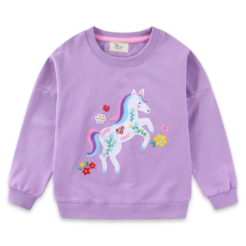 Girls Purple Unicorn Embroidered Jumper  girls clothing YAG Boutique