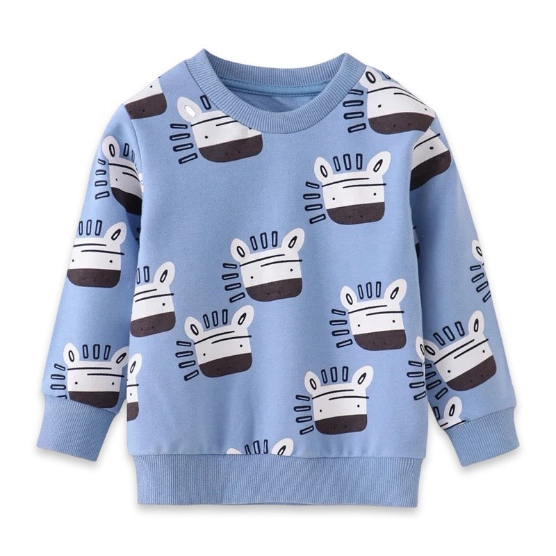 Kids Blue Zebra Print Crewneck Jumper  kids clothing YAG Boutique