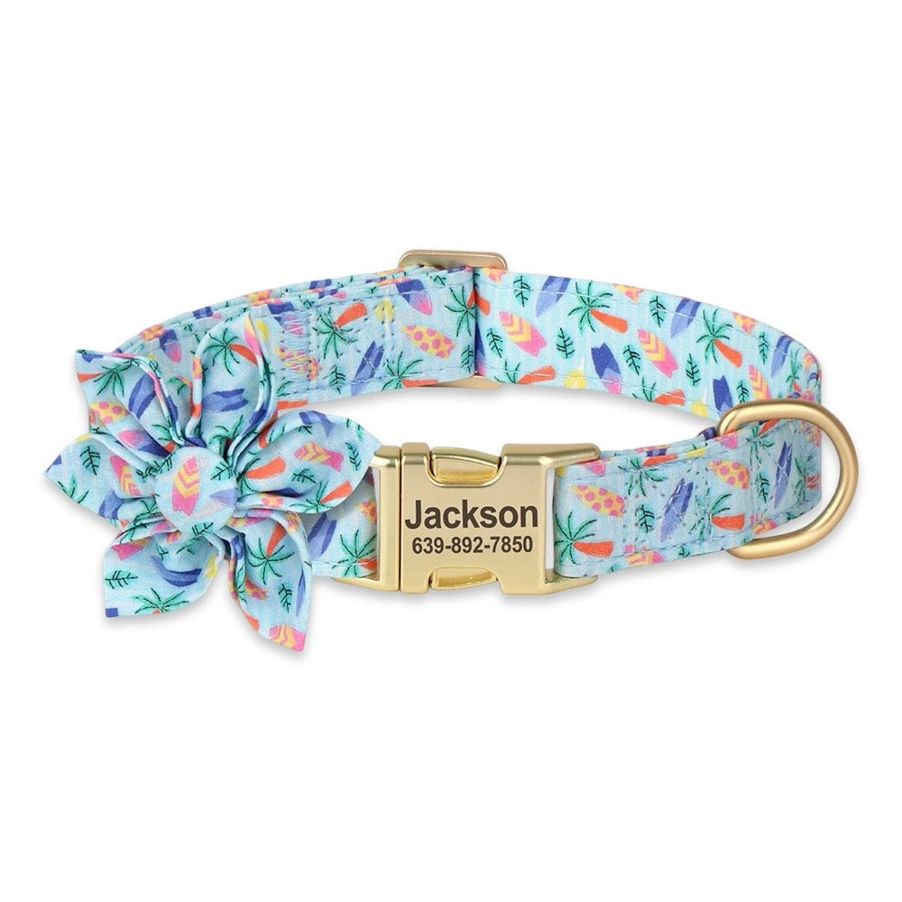 Personalized Engraved Dog Collar with Bow Flower  pet accessories YAG Boutique