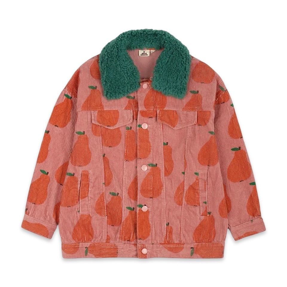 Retro Pear Pattern Pink Corduroy Jacket with Green Sherpa Collar  girls clothing YAG Boutique