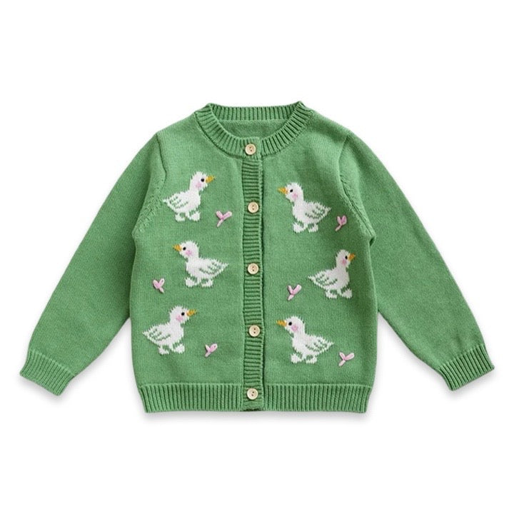 Sage Green Duckling Knit Baby Cardigan  girls clothing YAG Boutique