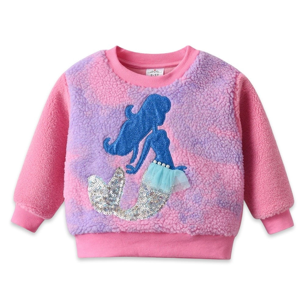 Aria Pastel Pink Sherpa Fleece Mermaid Jumper  girls clothing YAG Boutique