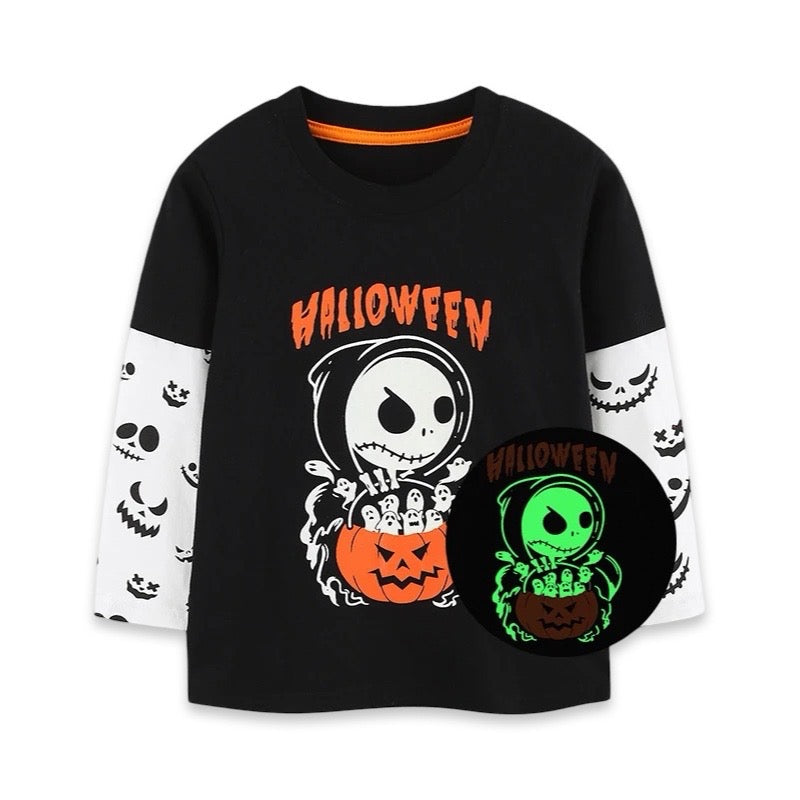 Kids Glow-In-The-Dark Halloween Long Sleeve Shirt  kids clothing YAG Boutique
