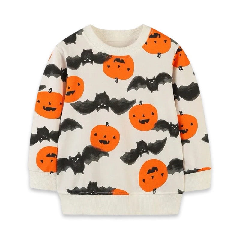 Cozy Pumpkin & Bat Print Halloween Jumper  kids clothing YAG Boutique