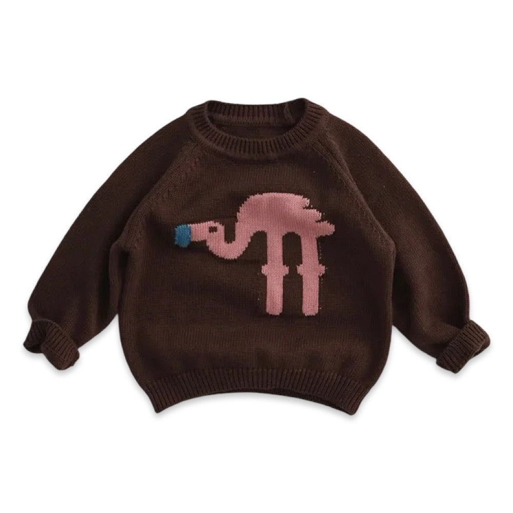 Cocoa Brown Flamingo Intarsia Knit Sweater  kids clothing YAG Boutique