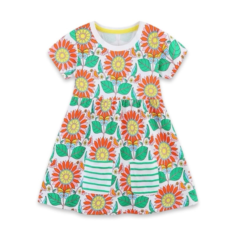Girls Bloom Floral A-Line Summer Dress with Striped Pockets  girls clothing YAG Boutique