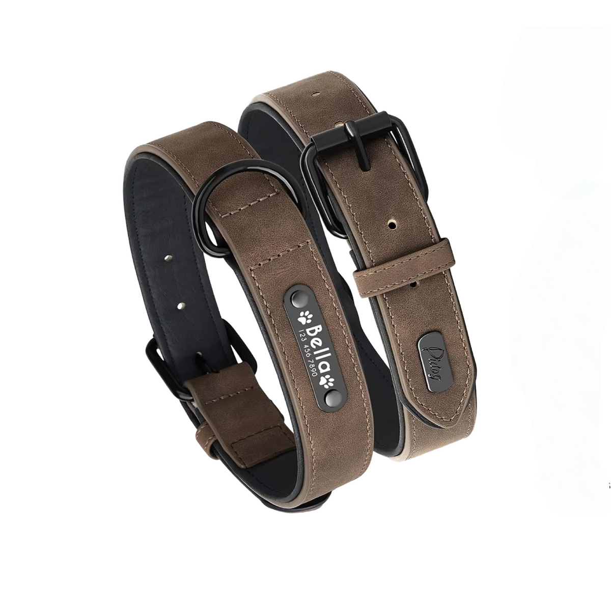 Adjustable Dog Collar & Leash - Solid Colour PU Leather Personalized  Collars Bandanas YAG Boutique