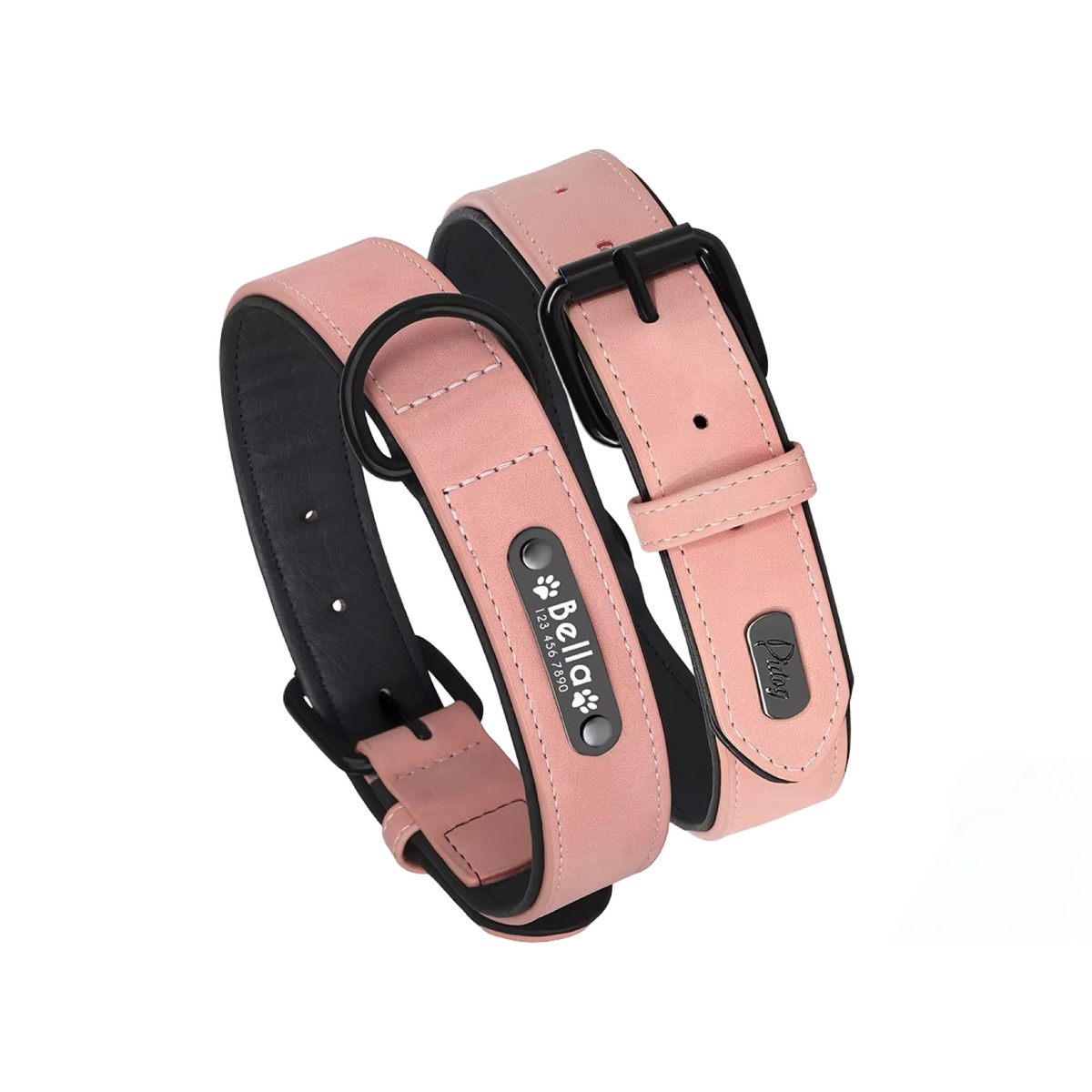 Adjustable Dog Collar & Leash - Solid Colour PU Leather Personalized  Collars Bandanas YAG Boutique