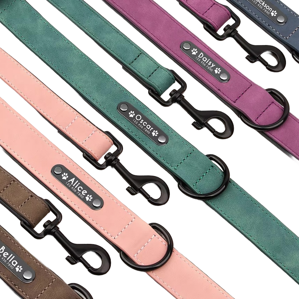 Adjustable Dog Collar & Leash - Solid Colour PU Leather Personalized  Collars Bandanas YAG Boutique